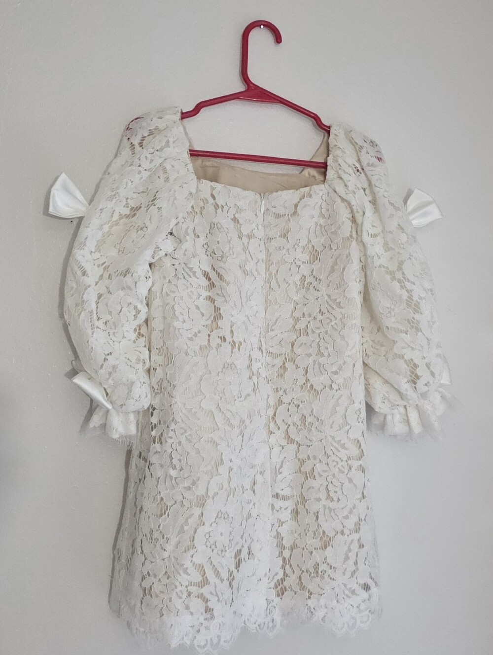 Pom Poms Kids White Lace Bow Sleeve Dress 4T - Picture 2 of 3
